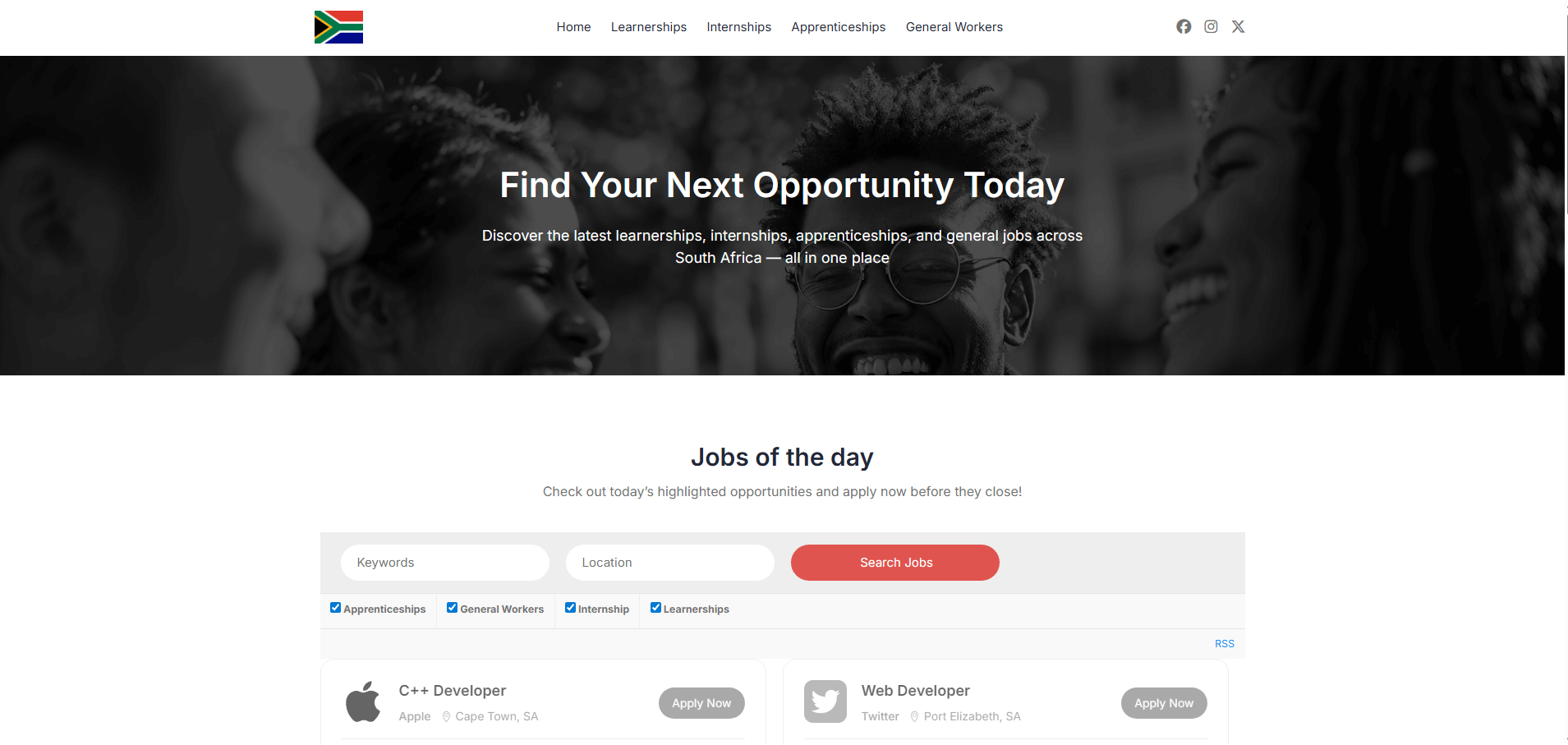 Sa Youth Job website hosted by Hostking